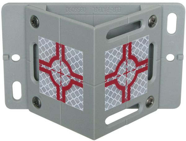 Winkel-Plakette, grau, 2 Reflexzielmarken, 40x40mm